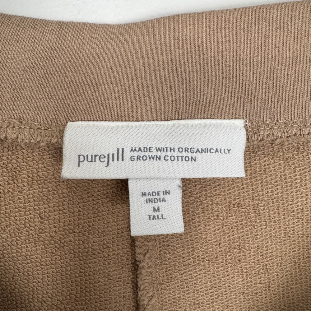 Pure Jill Size M Tall Tan Wide Leg Crop Pants Elastic Waist Organic Cotton Camel - Picture 11 of 13
